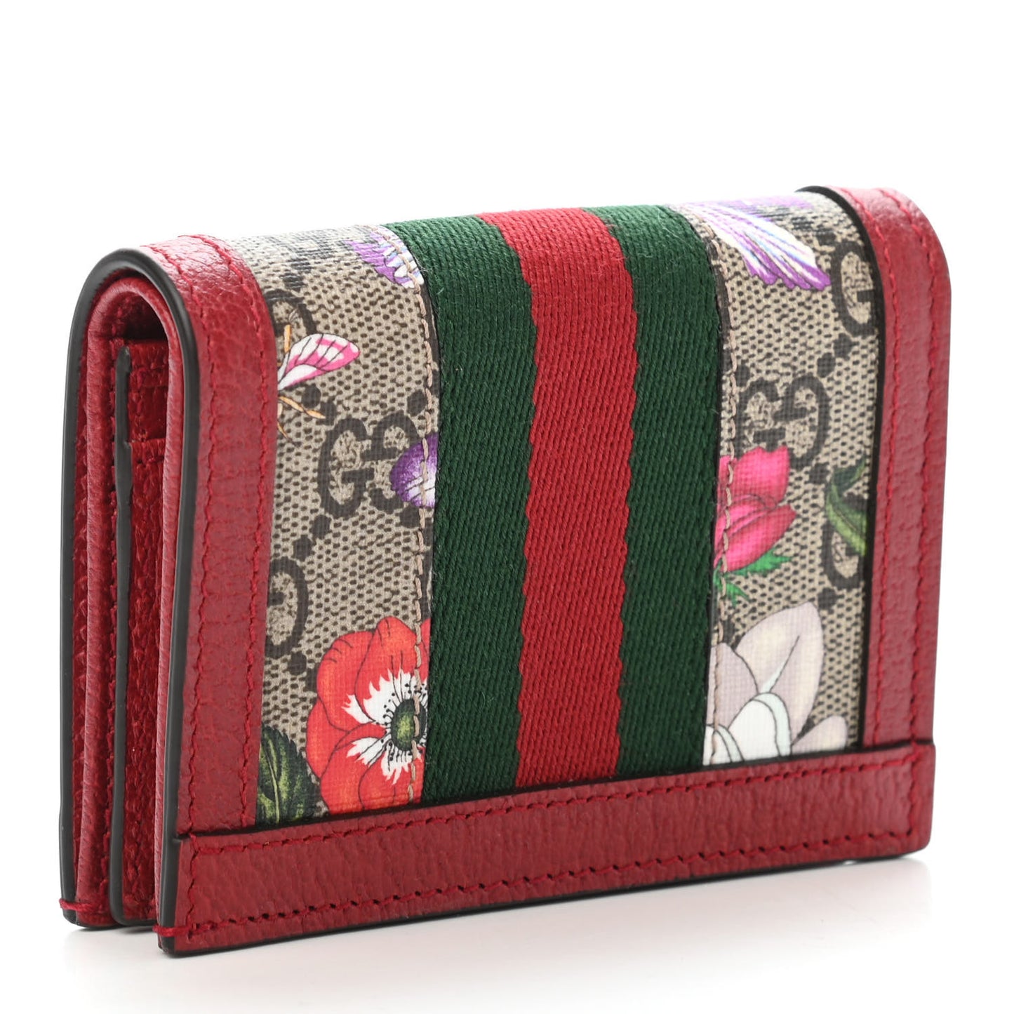 GG Supreme Monogram Flora Web Ophidia Card Case Red