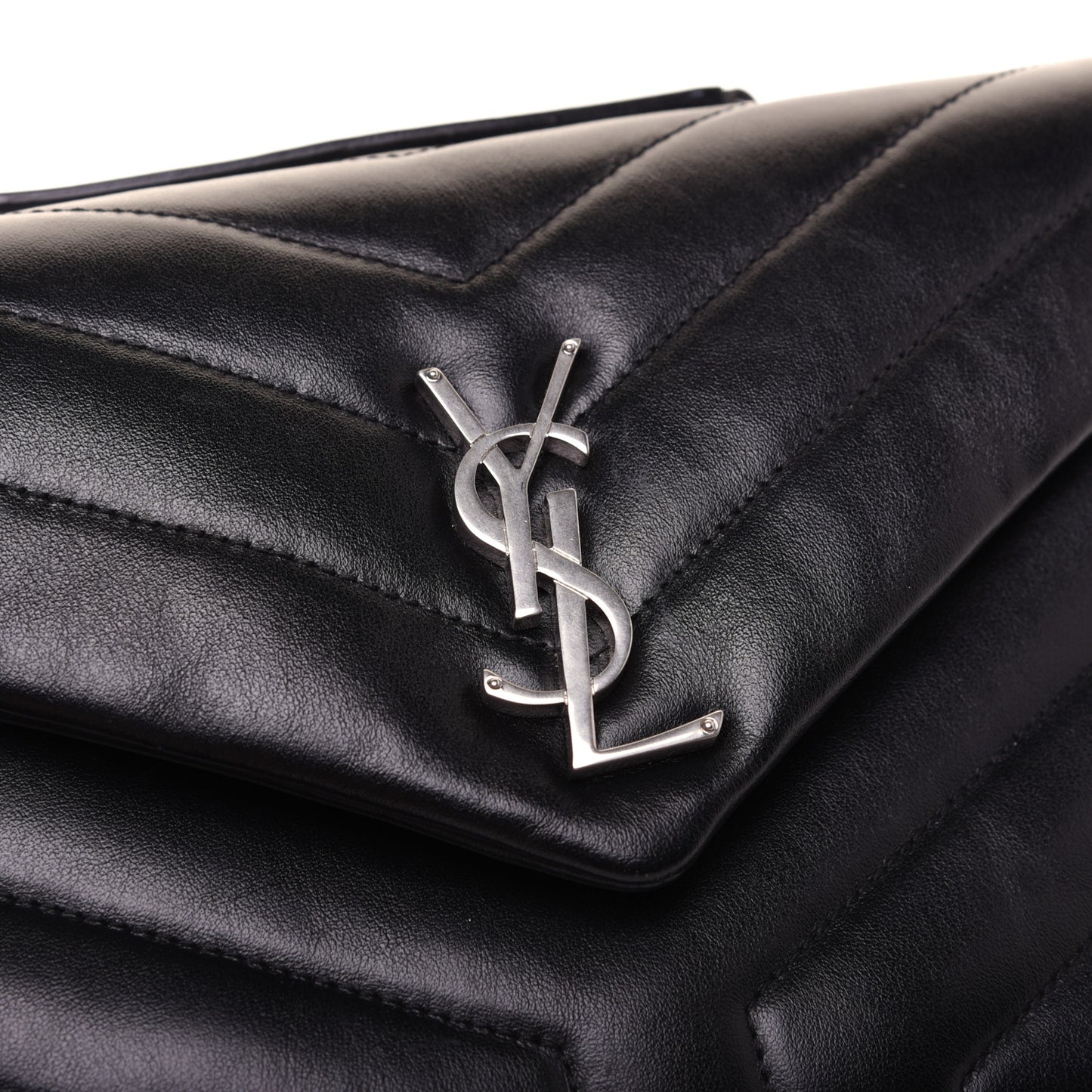 Calfskin Y Quilted Monogram Small Loulou Chain Satchel Black