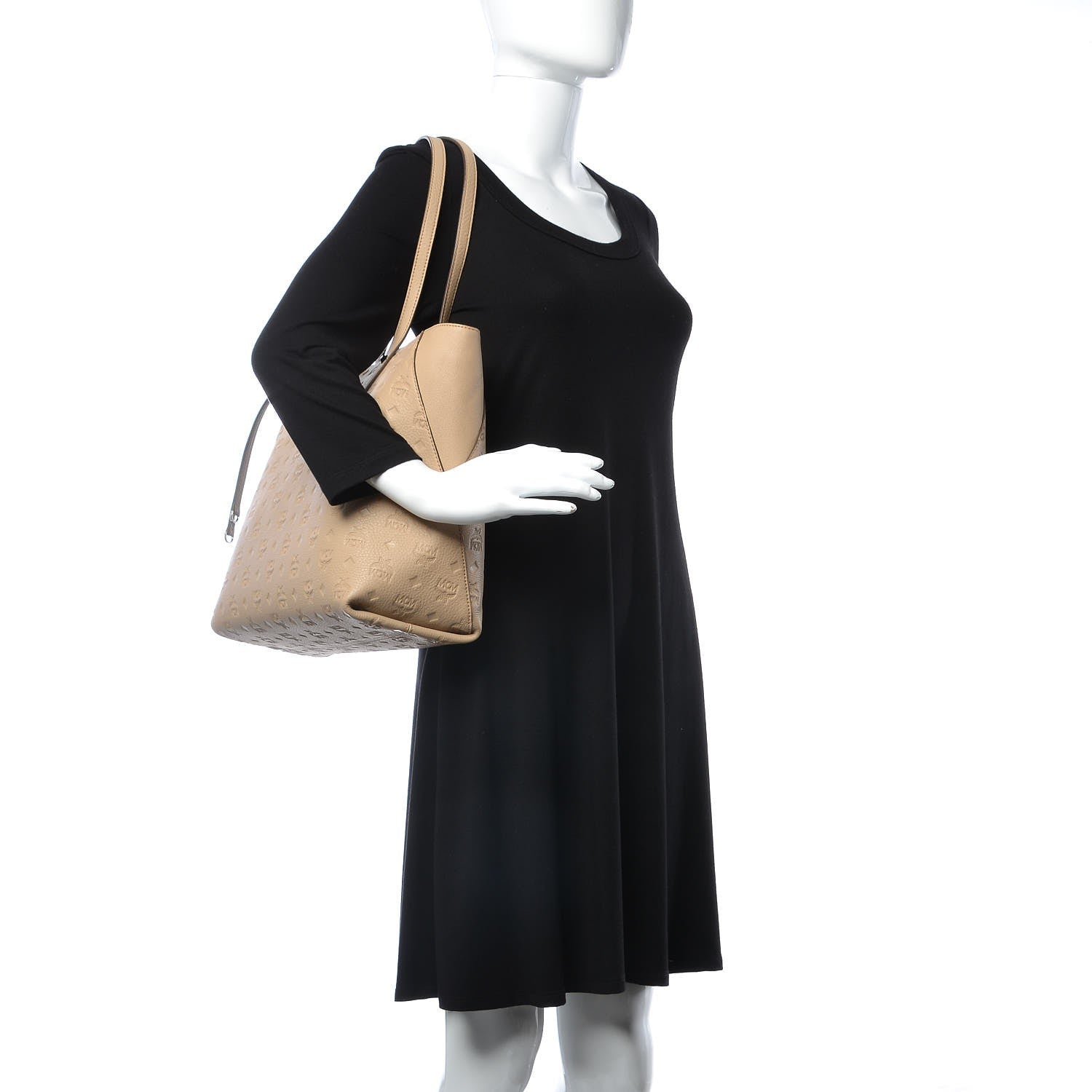 MCM Calfskin Ottomar Monogram Medium Klara Top Zip Tote New Beige 2 of 7