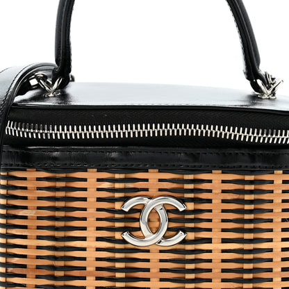 Chanel Calfskin Raffia Small Vanity Case Bag Black Beige 8 of 11