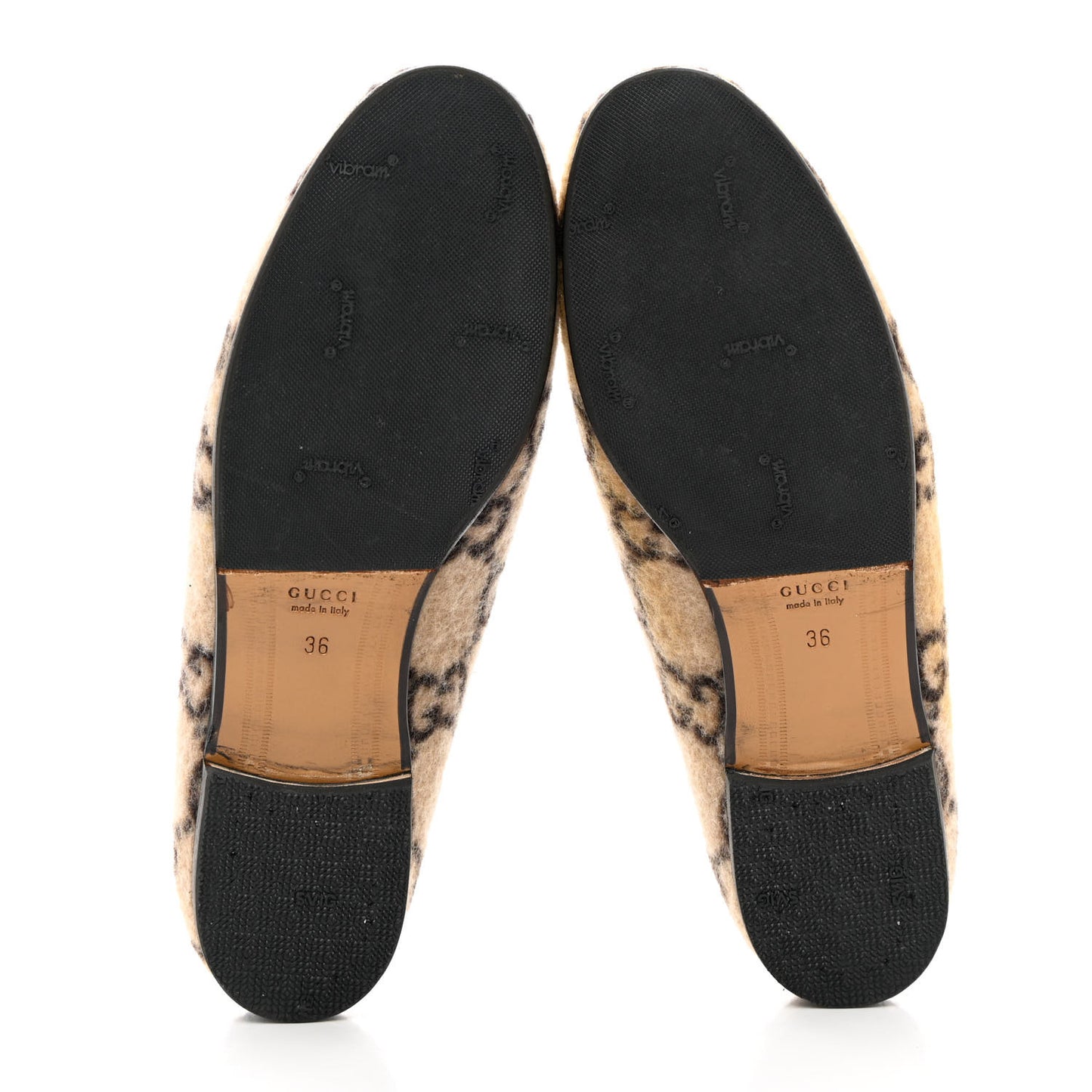 Covered Wool GG Monogram Womens Jordaan Loafers 36 Beige Ebony Black