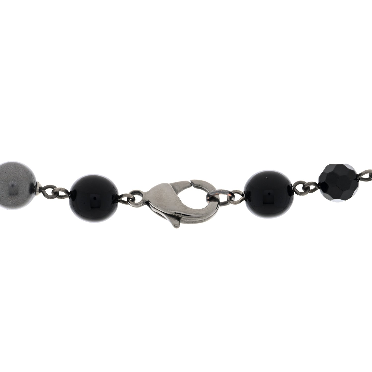 Chanel Pearl Bead Enamel CC Long Necklace Silver Black Grey 4 of 5