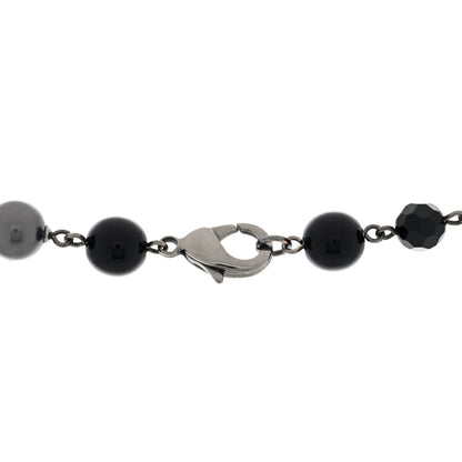 Chanel Pearl Bead Enamel CC Long Necklace Silver Black Grey 4 of 5