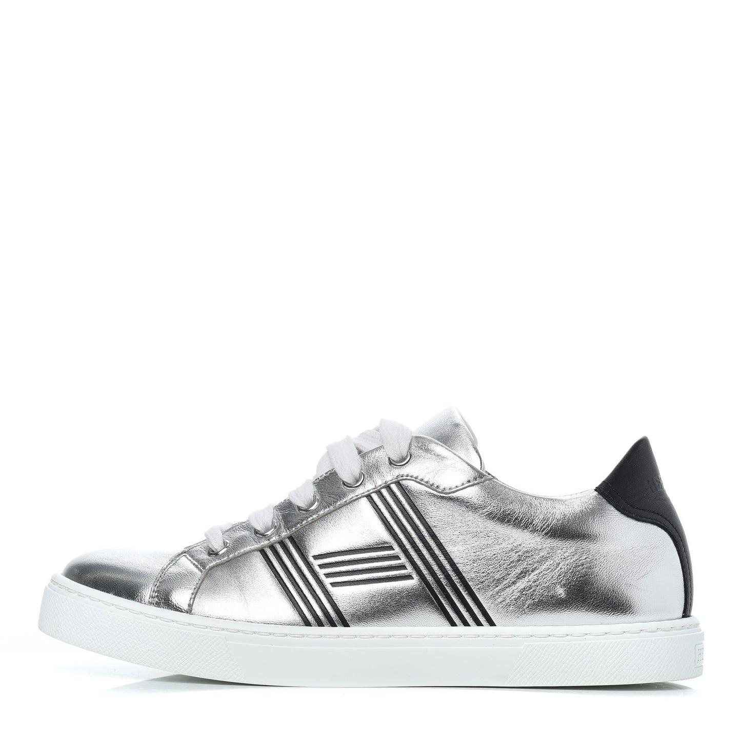Metallic Calfskin Womens Avantage Sneakers 36.5 Gris Argente Black