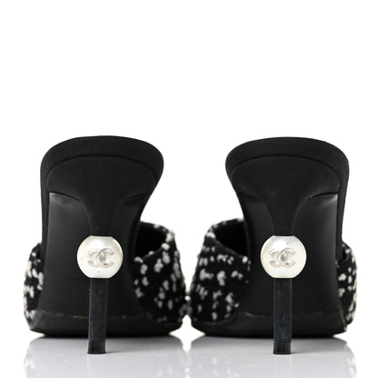 Chanel Tweed Grosgrain Pearl Mules 37 Black White 5 of 10