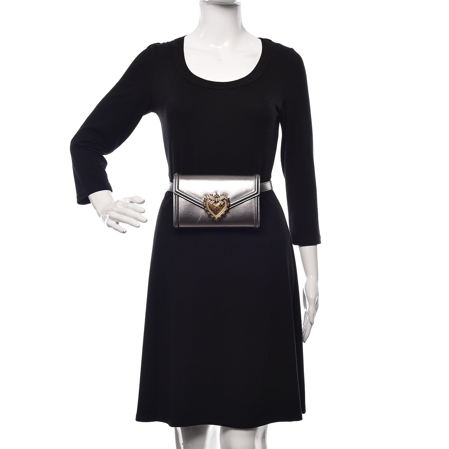 Dolce & Gabbana Metallic Agnello Vitello Devotion Belt Bag 95 38 Argento Scuro 2 of 11