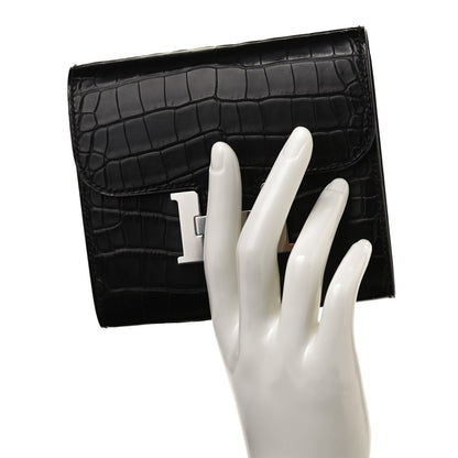 Hermes Matte Alligator Constance Short Wallet Black 2 of 9