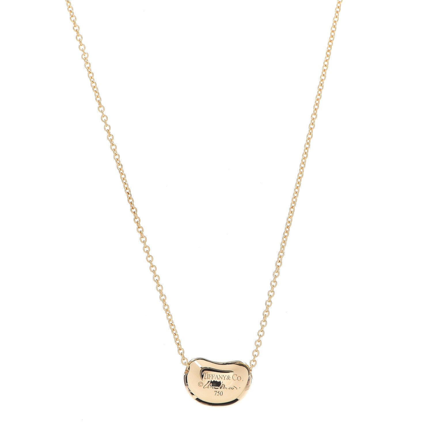 Tiffany 18K Yellow Gold 11mm Elsa Peretti Bean Pendant Necklace 2 of 5