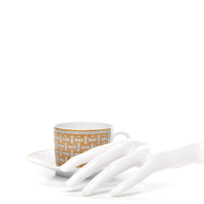 Hermes Porcelain Mosaique Au 24 Gold Tea Cup And Saucer Set Of 2 2 of 6