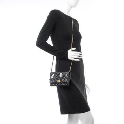 Chanel Aged Calfskin Quilted Lucky Charms Casino 2.55 Reissue Wallet On Chain WOC Black 2 of 10