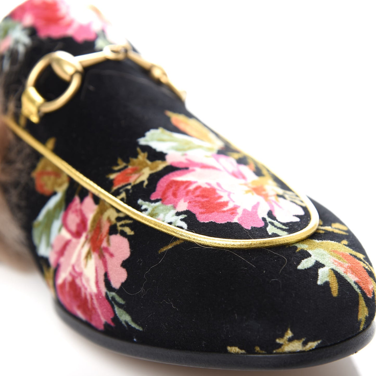 Velvet Fur Floral Womens Princetown Slippers 37 Black