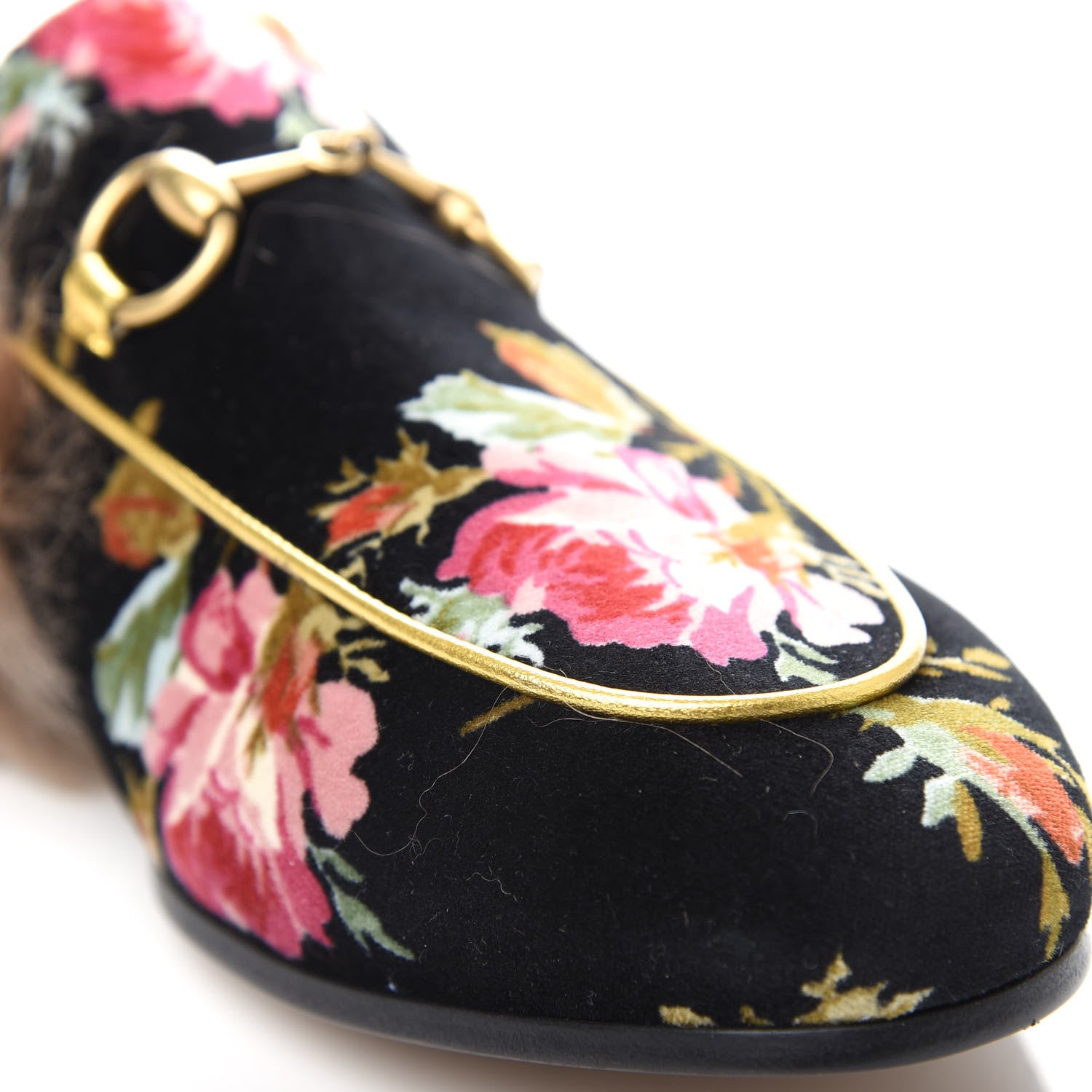 Gucci Velvet Fur Floral Womens Princetown Slippers 37 Black 11 of 11