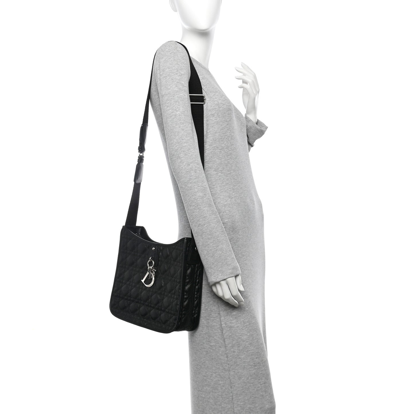 Coated Canvas Cannage Crossbody Bag Black
