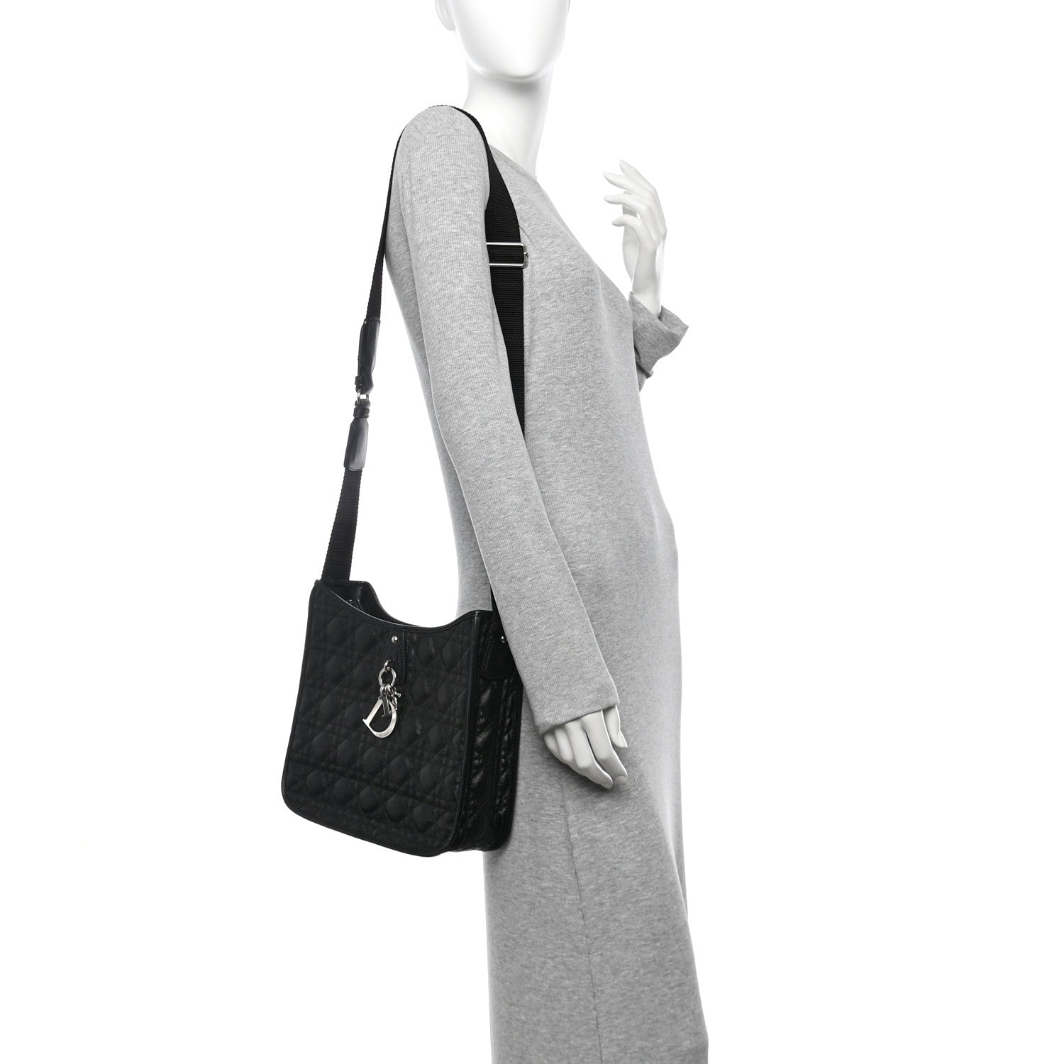 Christian Dior Coated Canvas Cannage Crossbody Bag Black 2 of 9