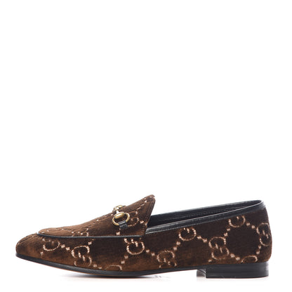 Gucci Velvet GG Monogram Horsebit Womens Jordaan Loafers 39.5 Brown Black 1 of 9