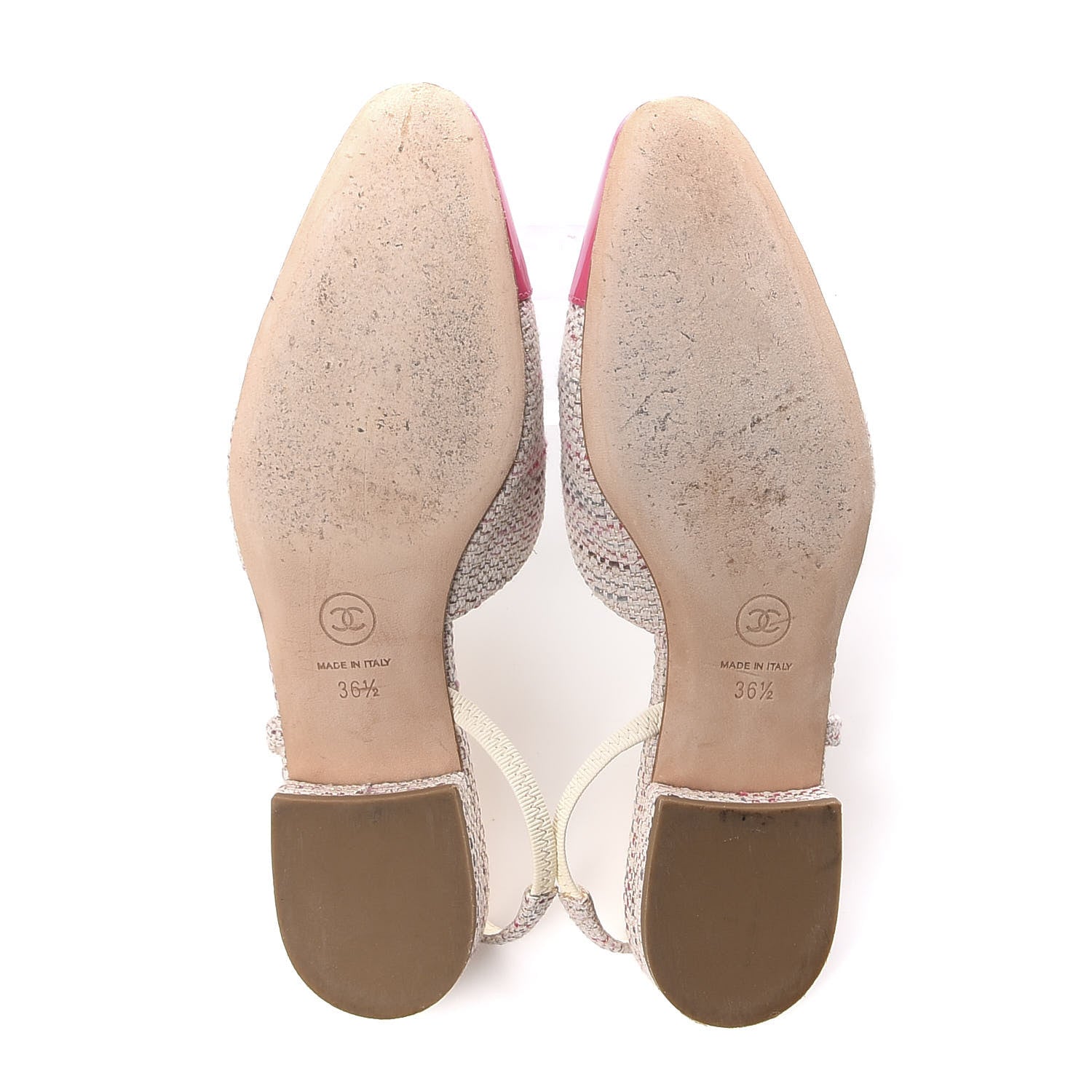 Chanel Tweed Patent Cap Toe CC Slingback Flat 36.5 Pink White 5 of 10