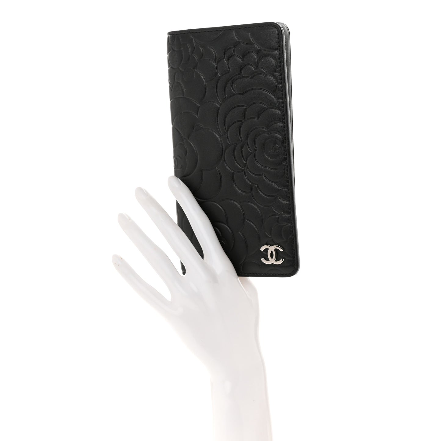 Lambskin Camellia Embossed Medium Agenda Cover Black