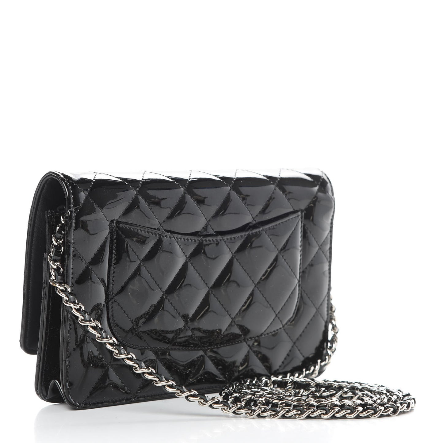 Patent Quilted Wallet On Chain WOC Black