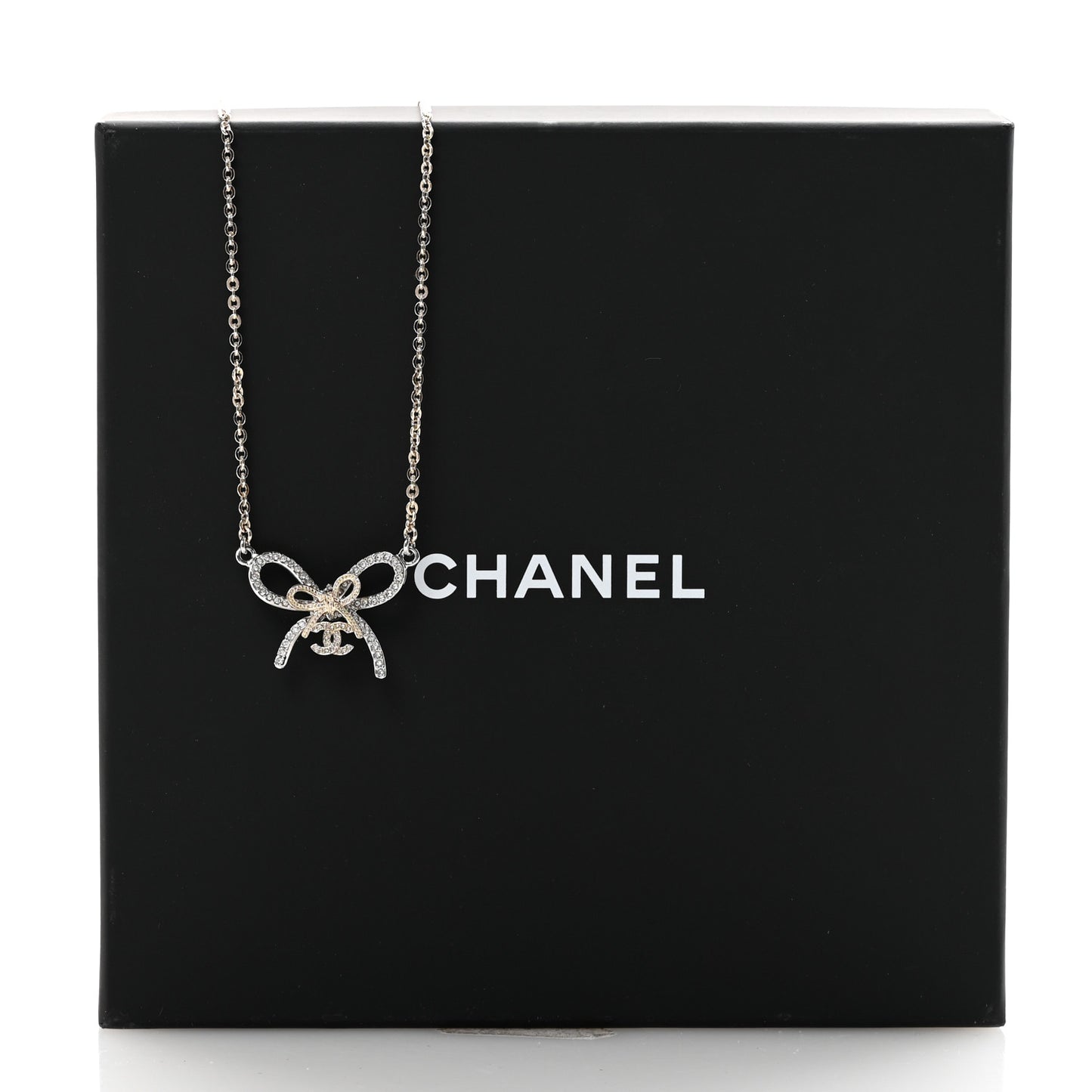 Crystal CC Bow Pendant Necklace Gold Silver