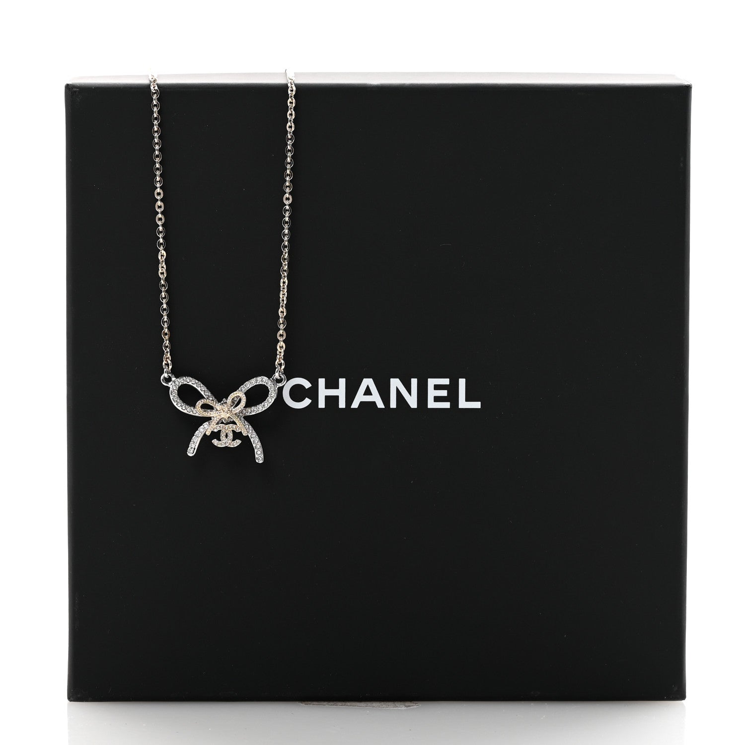 Chanel Crystal CC Bow Pendant Necklace Gold Silver 7 of 7