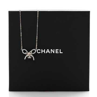 Chanel Crystal CC Bow Pendant Necklace Gold Silver 7 of 7