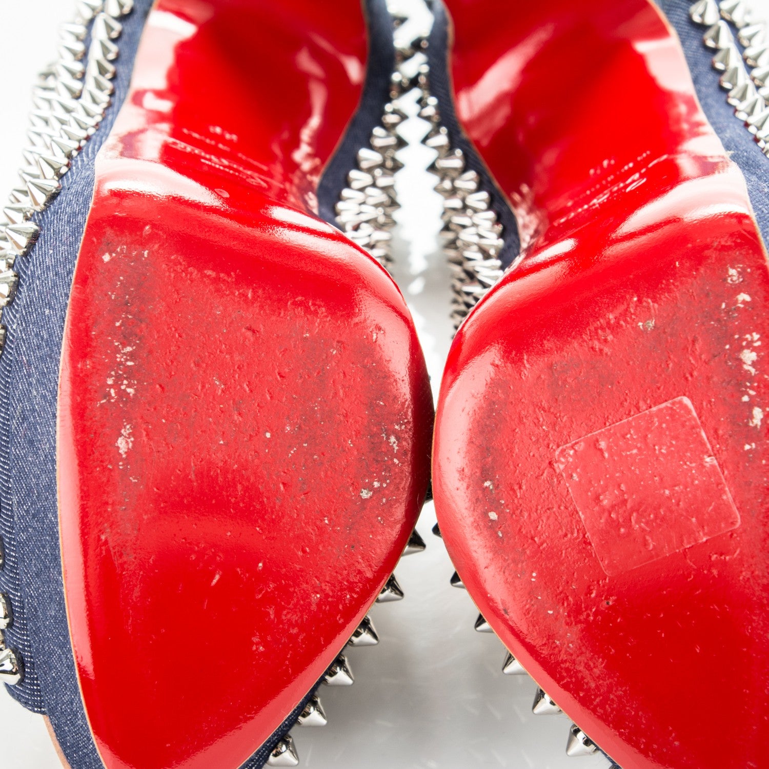 Christian Louboutin Denim Lady Peep Spikes 150 Pumps 39 Blue Arancio 6 of 8