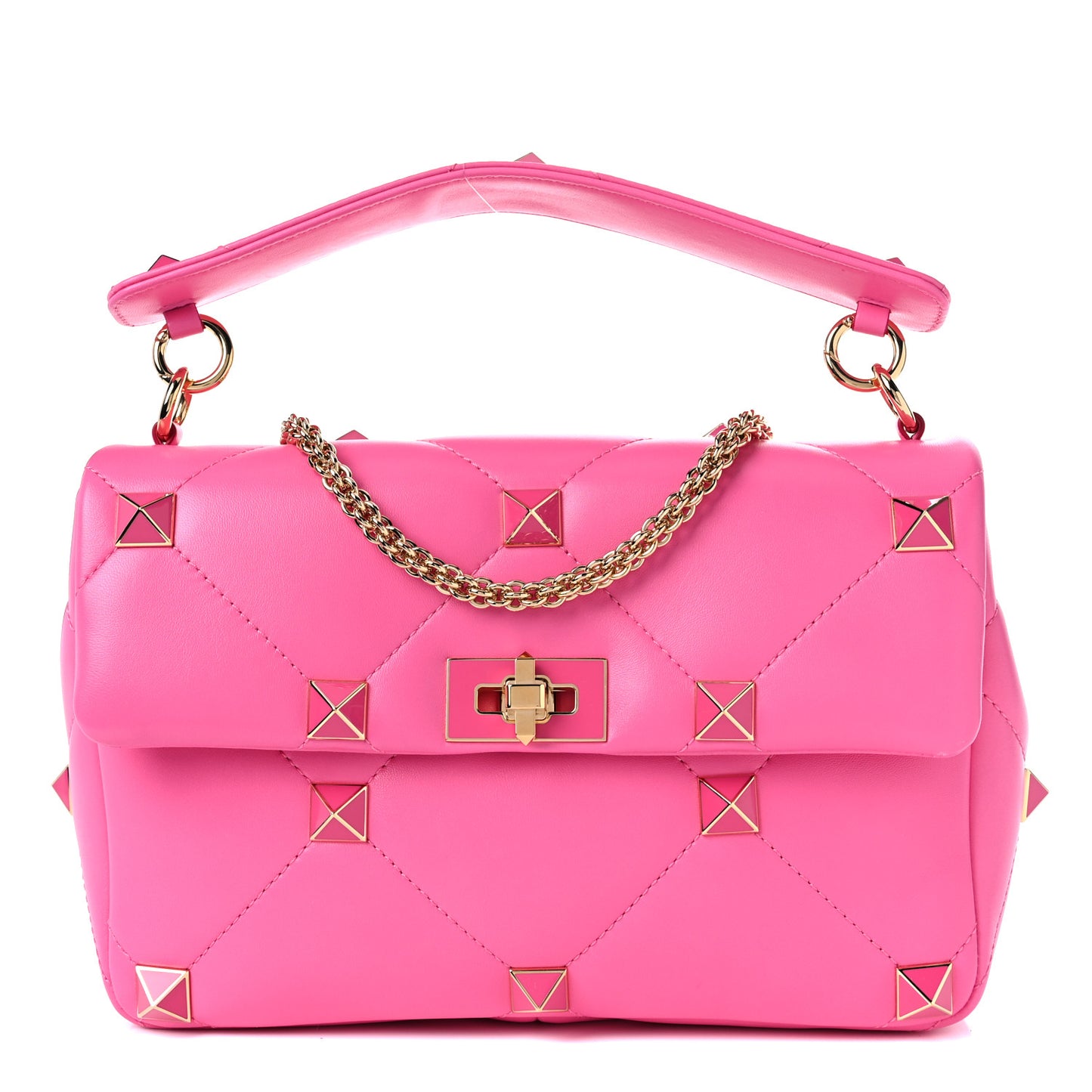 Nappa Enamel Large Roman Stud Shoulder Bag Feminine Pink