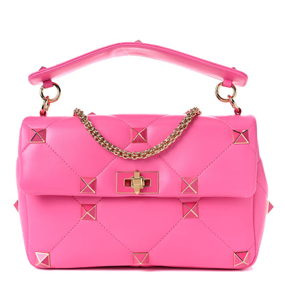 Valentino Garavani Nappa Enamel Large Roman Stud Shoulder Bag Feminine Pink 1 of 9