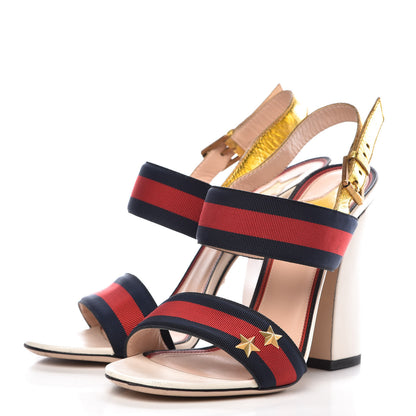 Gucci Grosgrain Web Aline High Heel Sandals 38 Oro 3 of 13