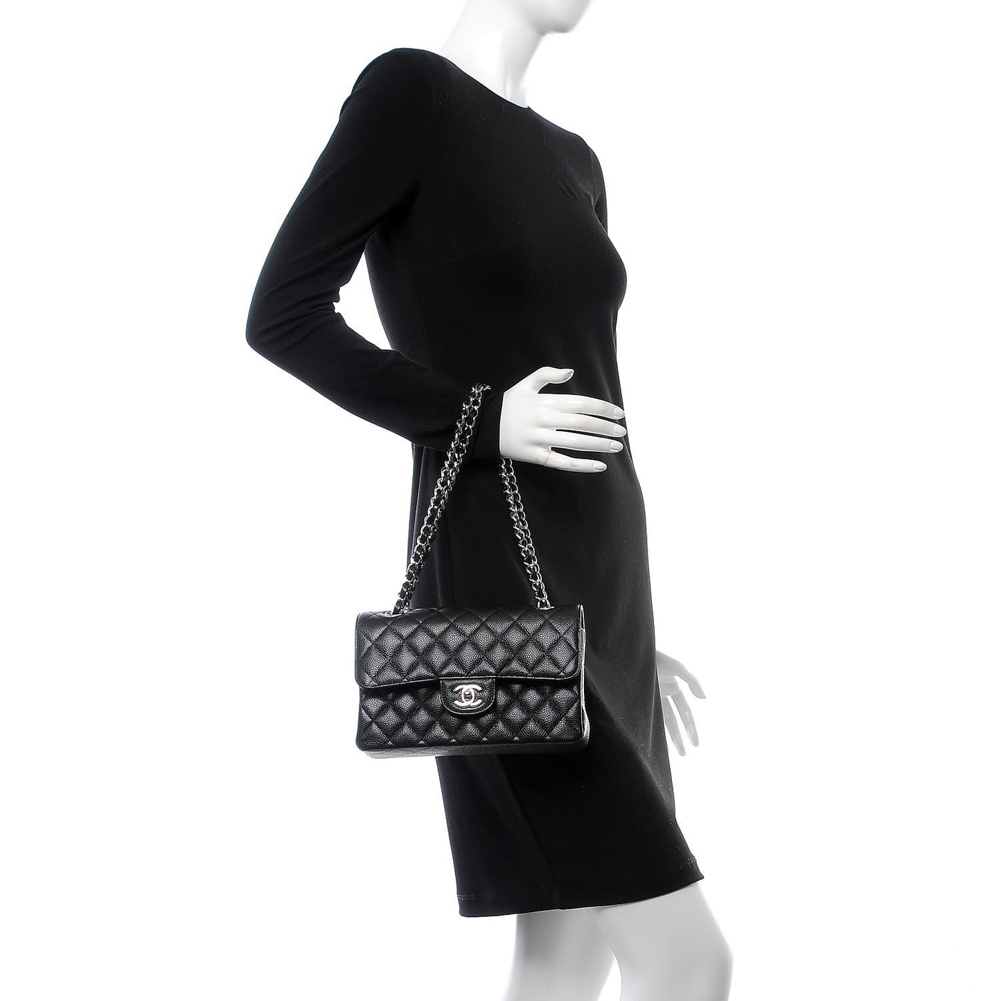 Caviar Quilted Small Double Flap Black