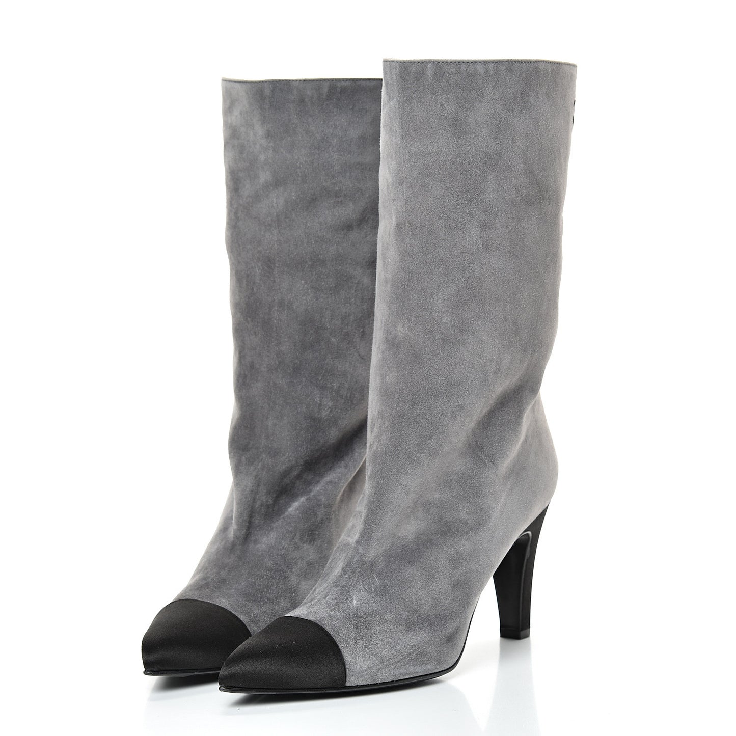 Suede Calfskin Satin Gabrielle Cap Toe Short Boots 39.5 Grey Black