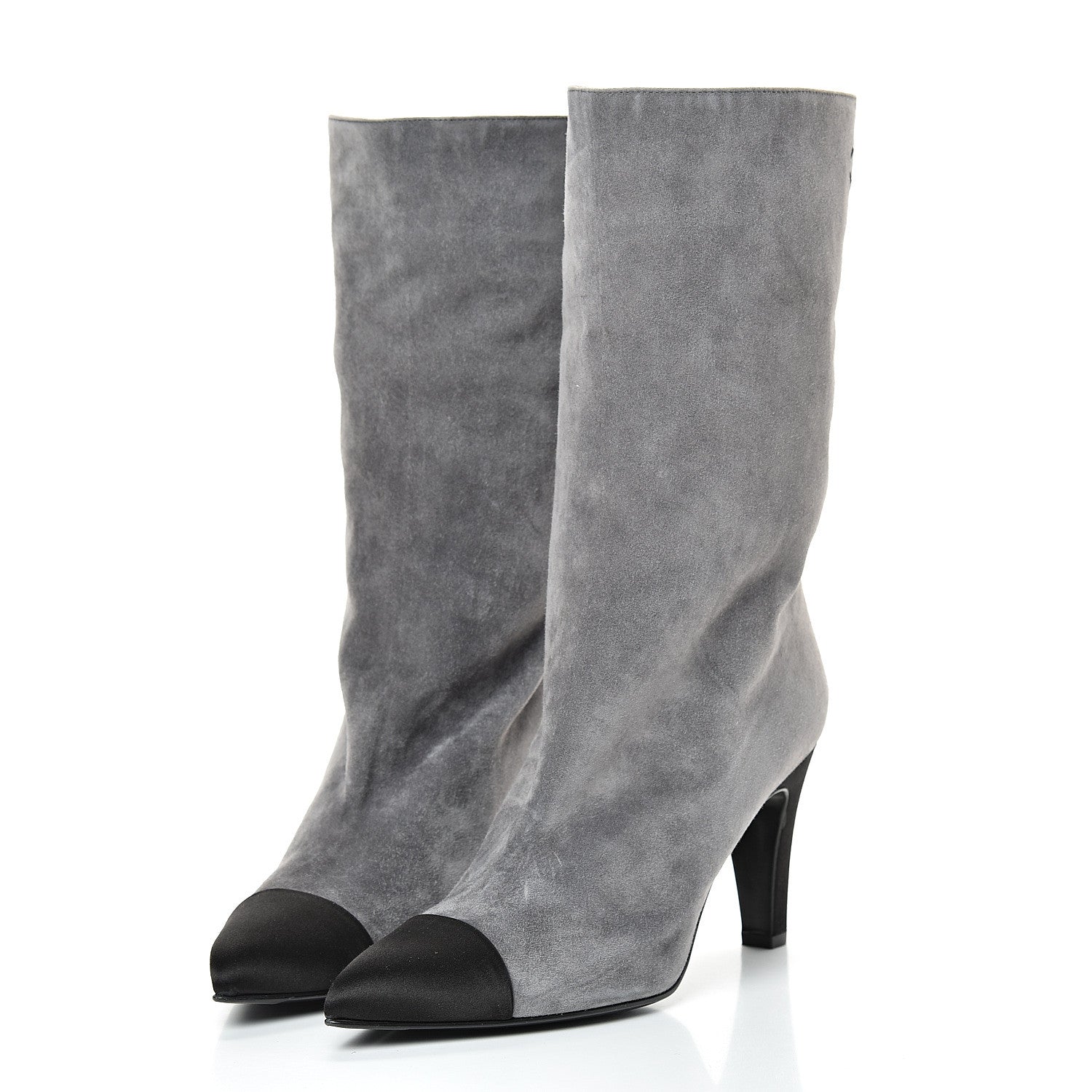 Chanel Suede Calfskin Satin Gabrielle Cap Toe Short Boots 39.5 Grey Black 3 of 10