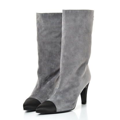 Chanel Suede Calfskin Satin Gabrielle Cap Toe Short Boots 39.5 Grey Black 3 of 10