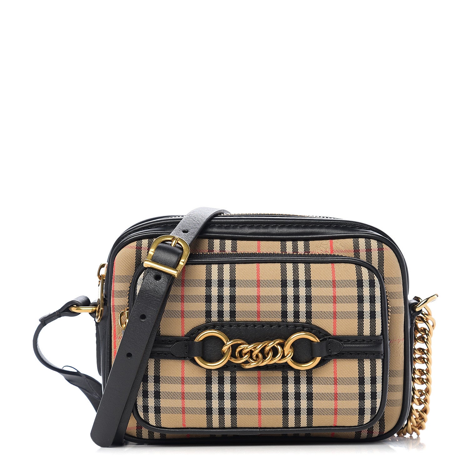 Burberry 1983 Knight Check Smooth Calfskin Link Camera Bag Black 1 of 9