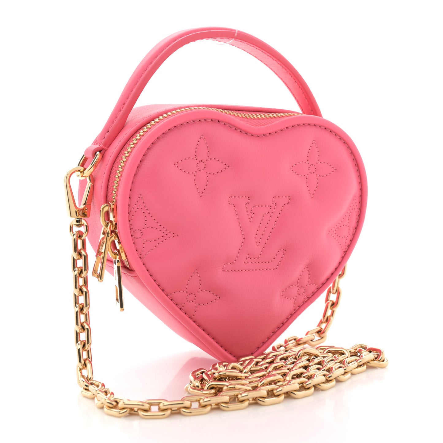 Calfskin Embroidered Monogram Pop My Heart Bag Pouch Dragon Fruit Pink