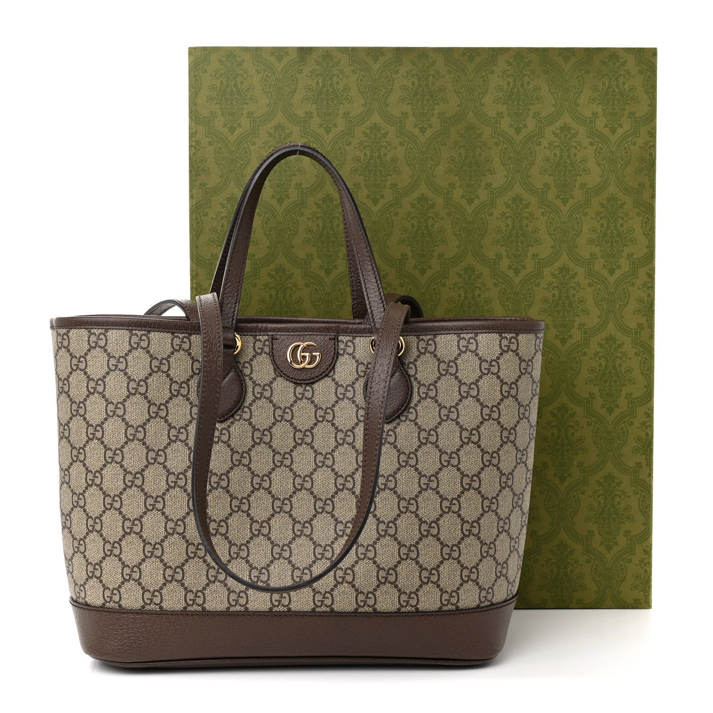 GG Supreme Monogram Textured Calfskin Small Ophidia Shoulder Tote Bag Beige Ebony New Acero