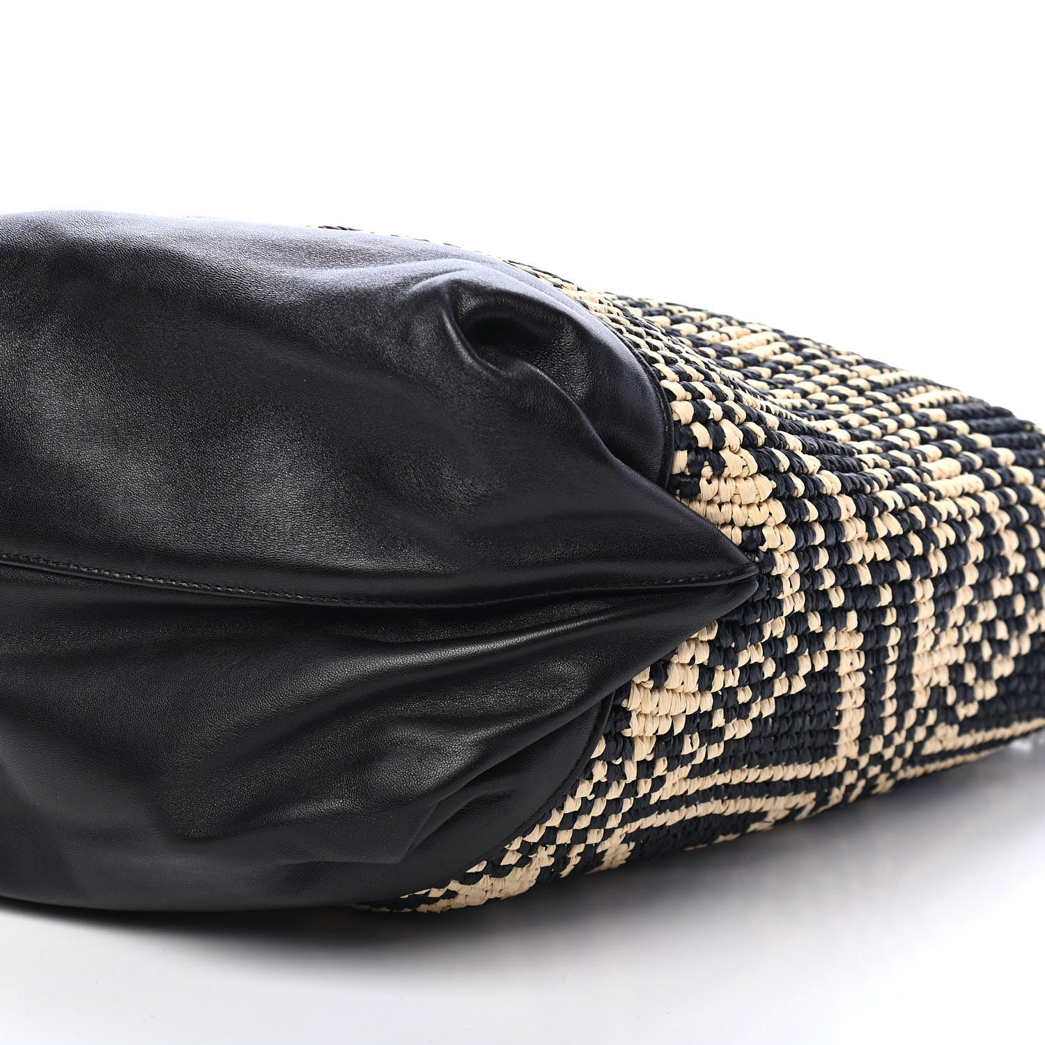 Saint Laurent Folk Raffia Calfskin Teddy Drawstring Bag Natural Black 9 of 9