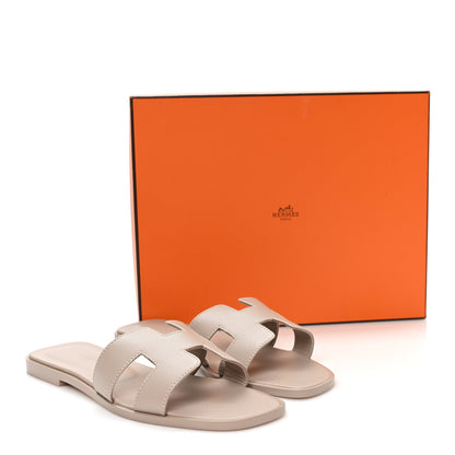 Hermes Box Calfskin Oran Sandals 37 Beige Mastic 10 of 10