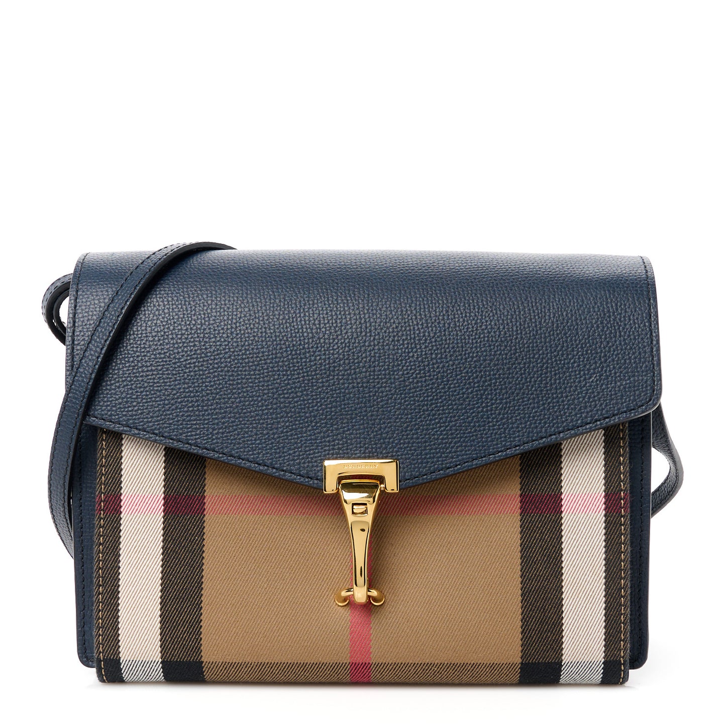 Derby Calfskin House Check Small Macken Crossbody Bag Ink Blue
