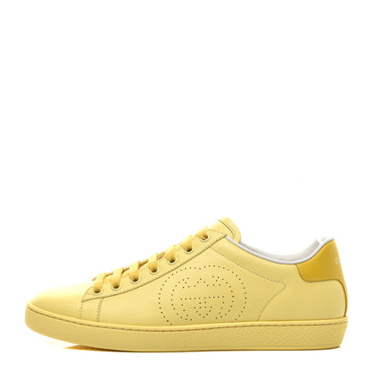 Gucci Calfskin Interlocking G Perforated Womens Ace Sneakers 38.5 Banana Straw Yellow 1 of 9