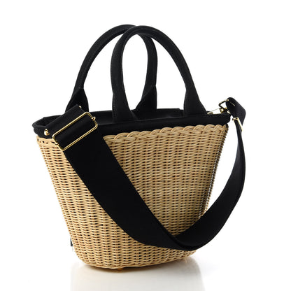 Prada Wicker Canvas Shoulder Bag Naturale Black 3 of 11