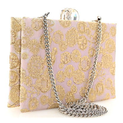 Miu Miu Brocade Floral Jacquard Crystal Chain Clutch Pink Gold 3 of 11