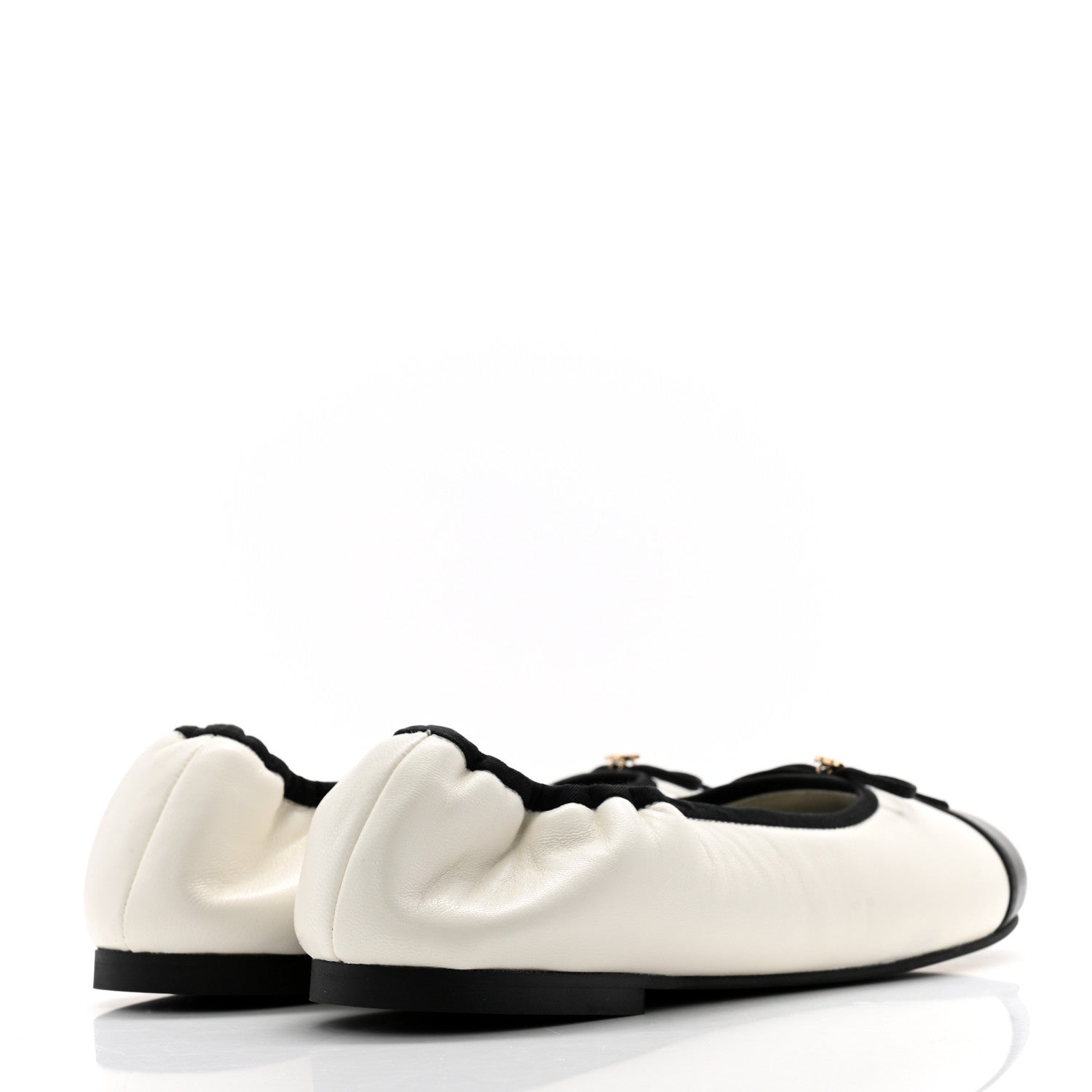 Chanel Lambskin Cap Toe CC Ballet Flats 37.5 White Black 4 of 9