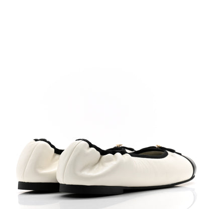 Chanel Lambskin Cap Toe CC Ballet Flats 37.5 White Black 4 of 9