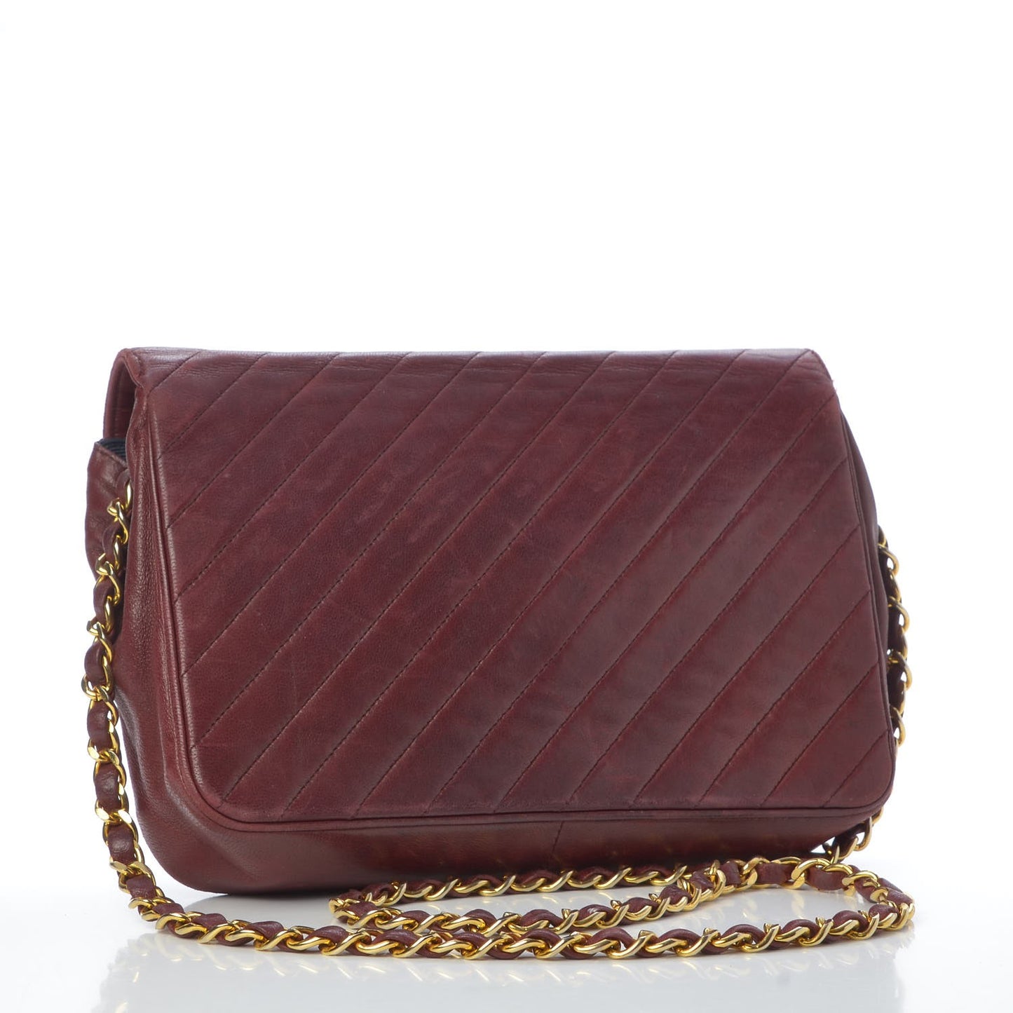 Lambskin Diagonal Quilted Small Single Flap Dark Red