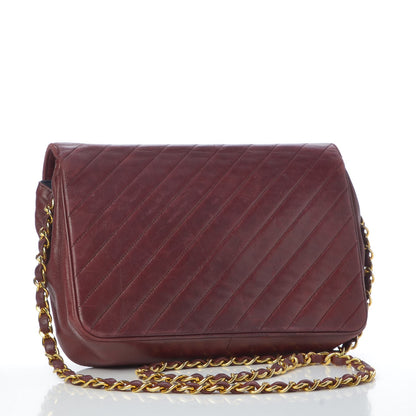 Chanel Lambskin Diagonal Quilted Small Single Flap Dark Red 3 of 11