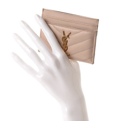 Saint Laurent Grain De Poudre Matelasse Chevron Monogram Credit Card Case Pale Pink 2 of 11