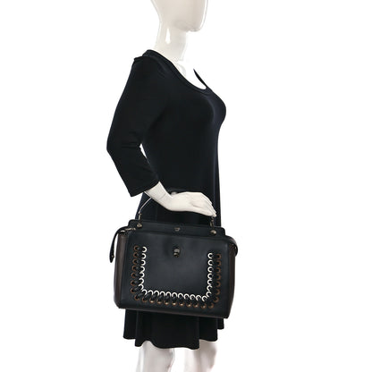 Fendi Vitello Baltico Shiny Nappa Lace Up DotCom Satchel Black 2 of 10