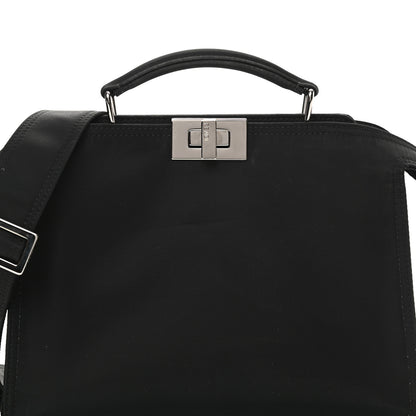 Fendi Nylon Vitello Cover Logo Embossed Mini Peekaboo I SEE U Satchel Black White 10 of 17