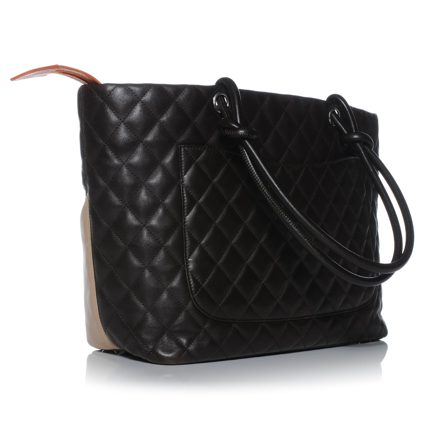 Calfskin Quilted Large Cambon Tote Brown Beige